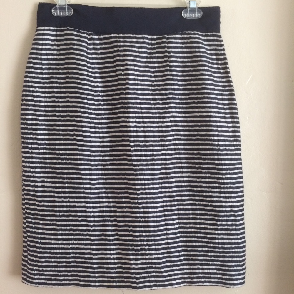 LOFT Skirt Navy & Tan Preppy Nautical Striped Linen Lined Size 4